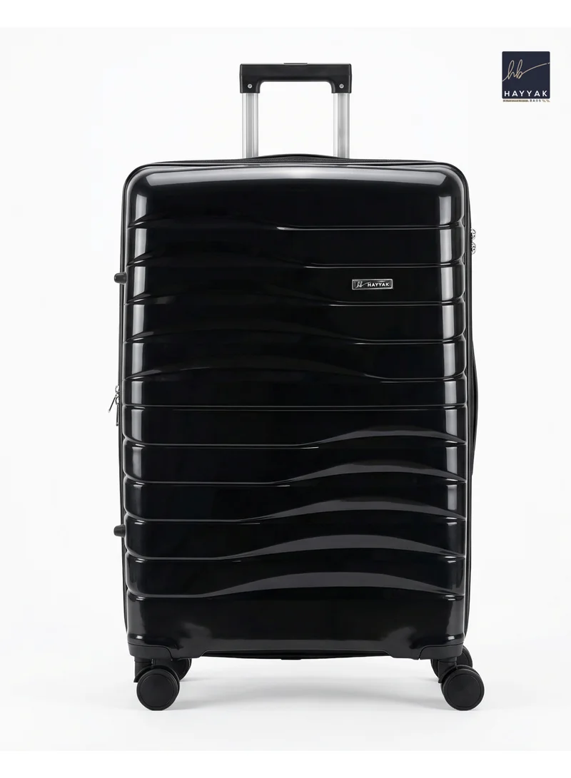 هاياك مجموعة من 3 حقائب سفر | عربة أمتعة صلبة من البولي بروبيلين (PP) | حجم المقصورة: 20 بوصة، حجم متوسط: 24 بوصة، حجم كبير: 28 بوصة | أسود